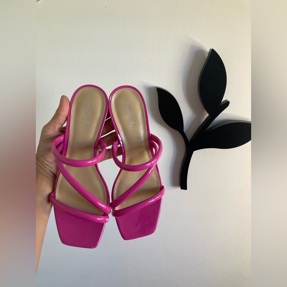 Hot Pink Leather Michael Kors Kitten Heel Sandals